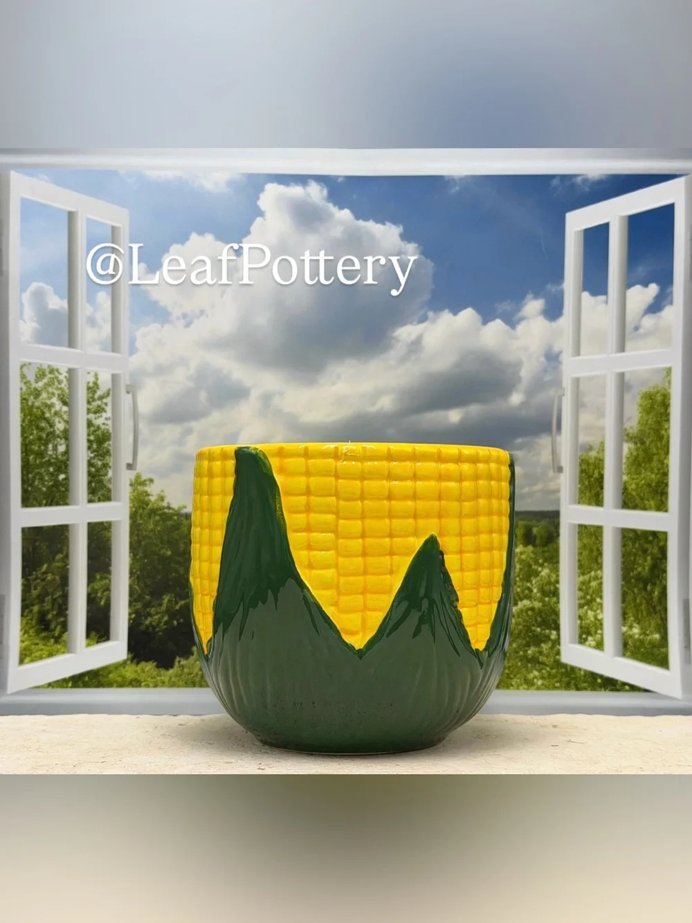Ceramic Corn Planter - Vintage Style Corn Cob Pot - Yellow and Green Planter